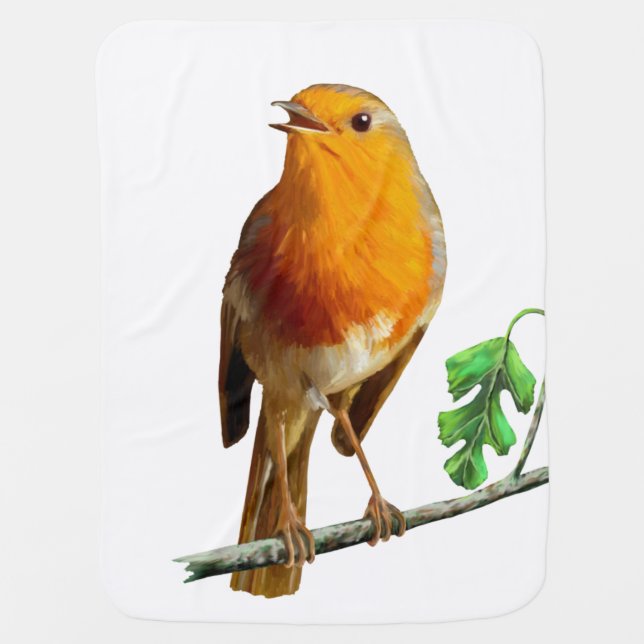 EUROPEAN ROBIN - GARDEN BIRDS, BABY BLANKET (Front)