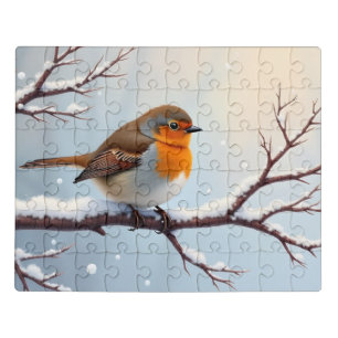 European Robin in Winter Snow Puzzle