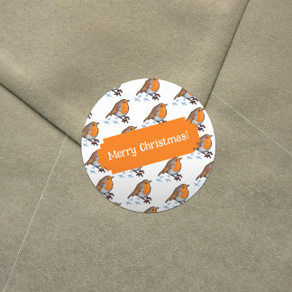 European Robin Winter Scene Christmas Pattern Classic Round Sticker