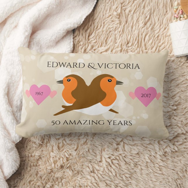 European Robins Lovebirds Any Anniversary Year Lumbar Pillow (Blanket)
