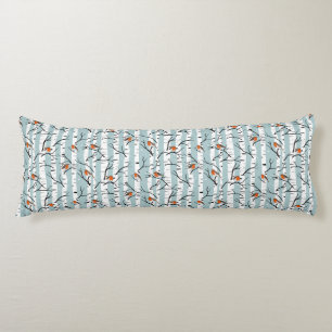 European Robins on Silver Birch in the Snow p blue Body Pillow
