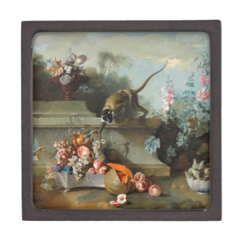 European Rococo Painting Monkey Fruits Jewelry Box