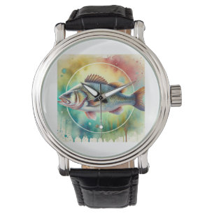 European sea bass 010824AREF109 - Watercolor Watch