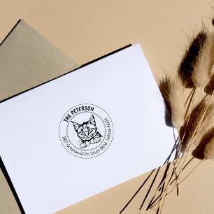 European Short Hair Cat Return Address Rubber Stamp