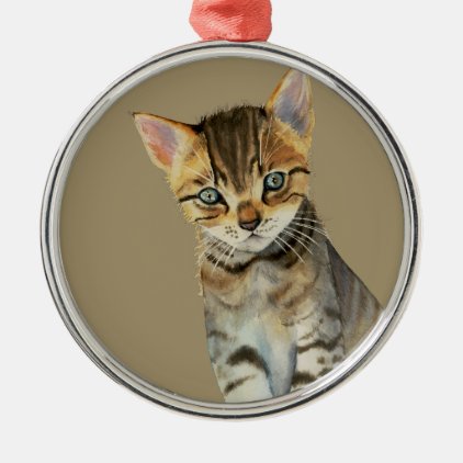 European Shorthair Kitten Watercolor Painting Metal Ornament