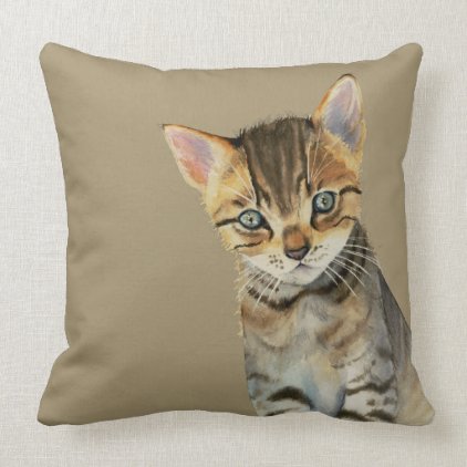 European Shorthair Kitten Watercolor Painting Throw Pillow