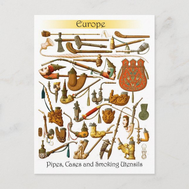 European smoking pipes, cases and utensils postcard (Front)