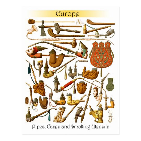 European smoking pipes, cases and utensils postcard