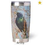 European Starling Bird Painting Custom Initial Insulated Tumbler