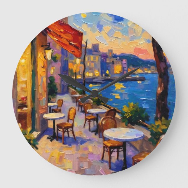 European Street at Sunset Large Clock (Front)