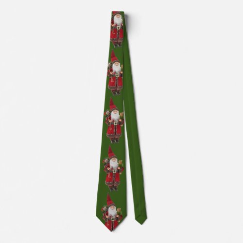 European Style Santa Claus Carrying Gifts And Skis Neck Tie