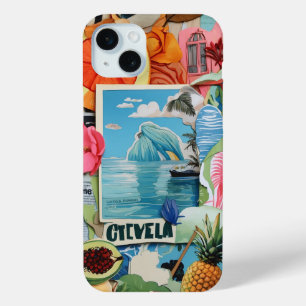 European Summer Beach Preppy Collage Scrapbook iPhone 15 Plus Case