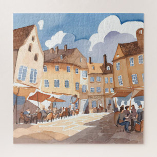 European Town Corner Watercolor Painting Jigsaw Puzzle