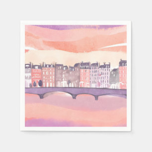 European Town Sunset   Watercolor Napkins