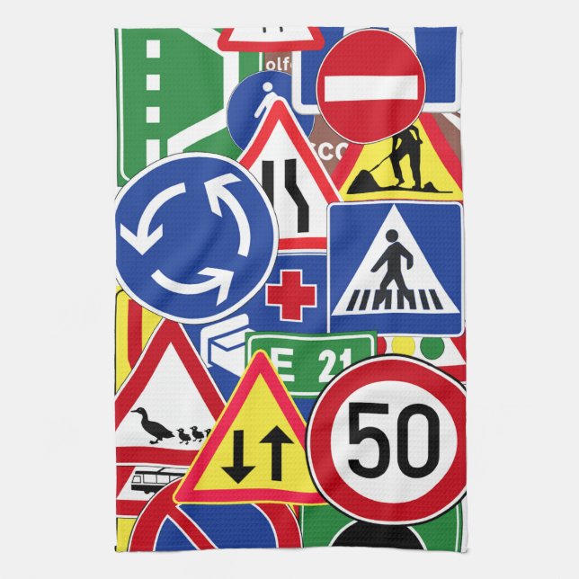 European Traffic Signs Collage Kitchen Towel (Vertical)