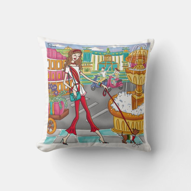 European Travel Girl in Rome Throw Pillow (Front)
