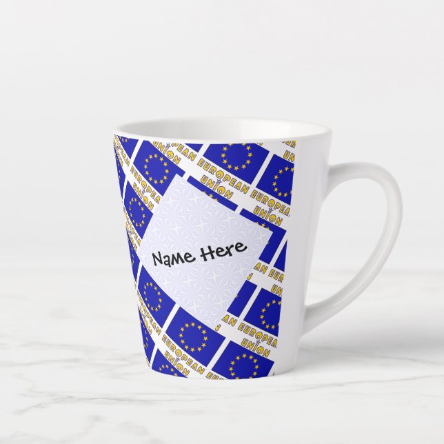 European Union and EU Flag Tiled Personalized  Latte Mug (Right)