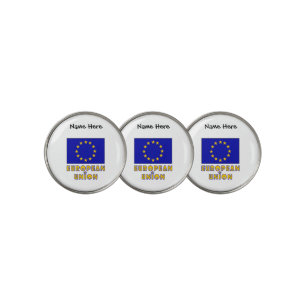 European Union and EU Flag with Your Name Golf Ball Marker