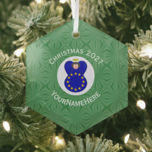 European Union Angel Christmas Flag Personalized  Glass Ornament
