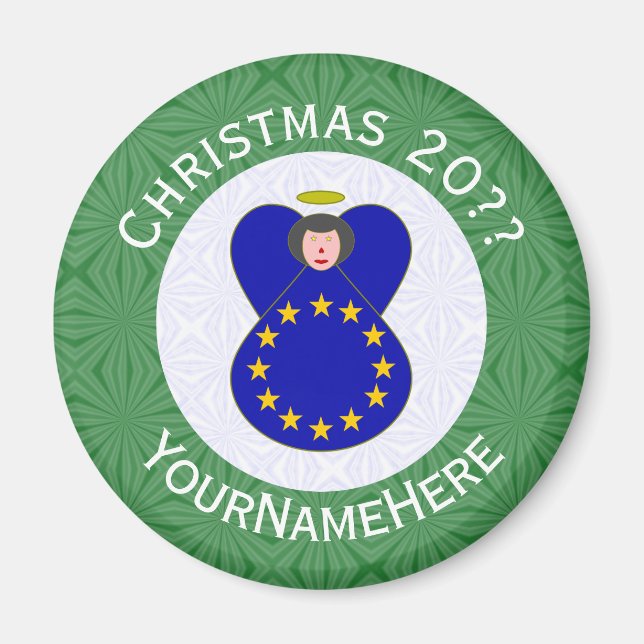 European Union Angel Christmas Flag Personalized  Magnet (Front)