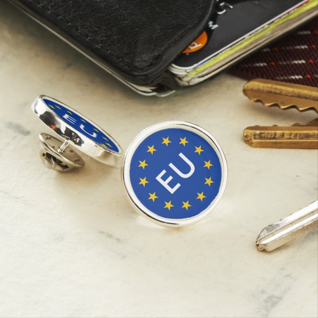 European Union EU flag round lapel pin (In Situ)