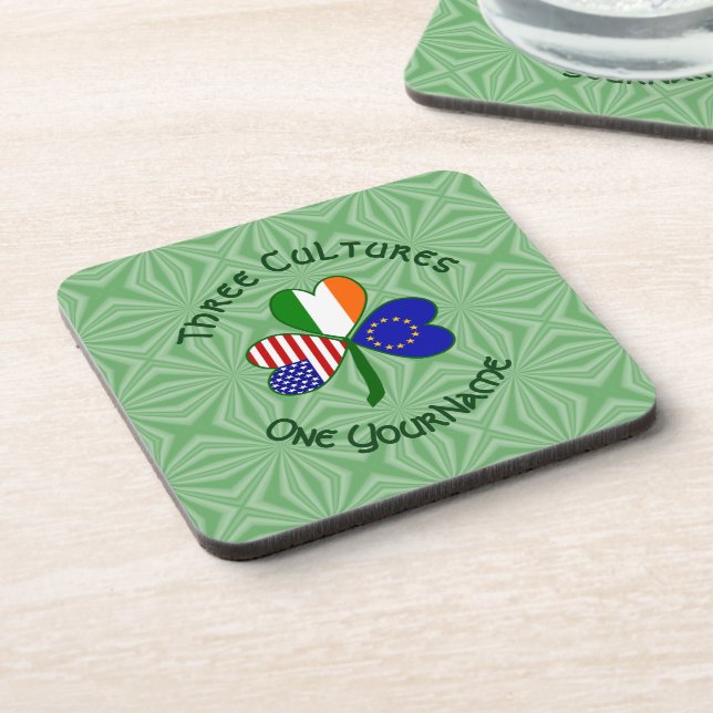 European Union Irish American Flags Shamrock  Beverage Coaster (Left Side)
