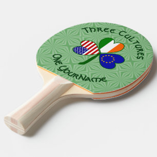 European Union Irish USA Shamrock Flag Personalize Ping Pong Paddle