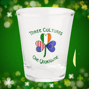 European Union Irish USA Shamrock Flag Personalize Shot Glass