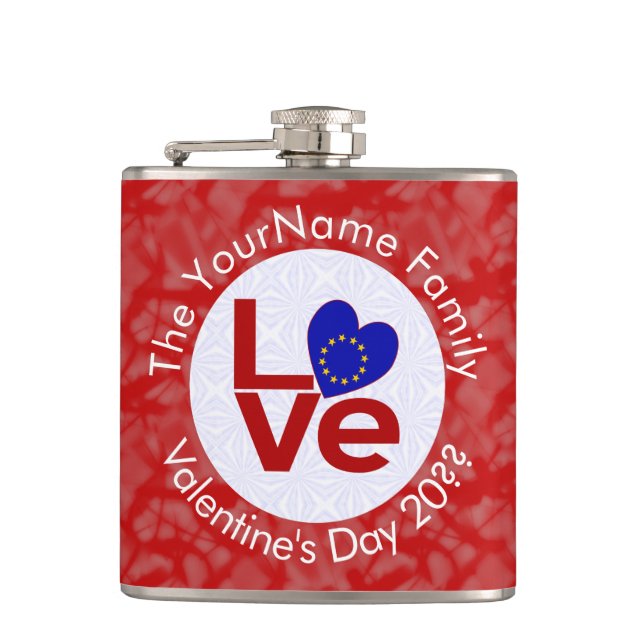 European Union Red LOVE Flag Personalized  Flask (Front)
