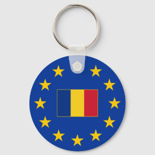 European Union Romania Basic Button Keychain