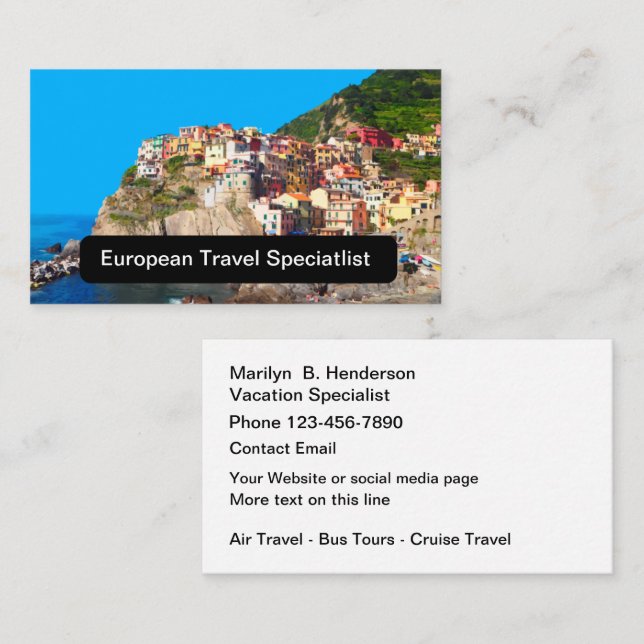 European Vacation Travel Specialist Business Card (Front/Back)