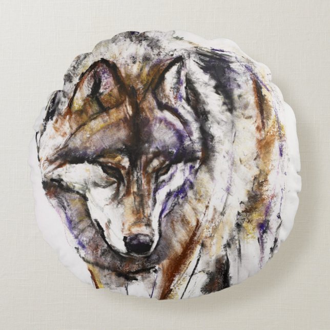 European Wolf Round Pillow (Front)
