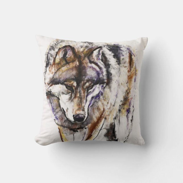 European Wolf Throw Pillow (Front)