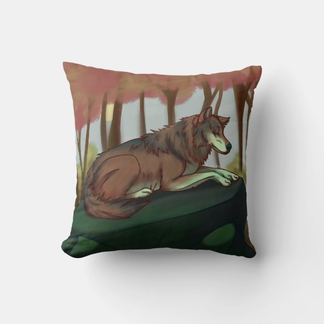 European Wolf Throw Pillow (Front)