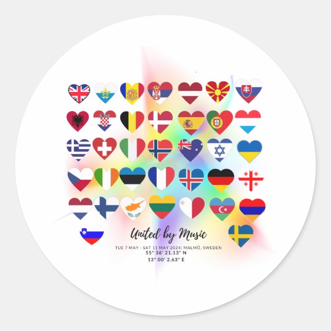 Eurovision Songcontest 2024 Unisex T-shirt Sweden  Classic Round Sticker (Front)