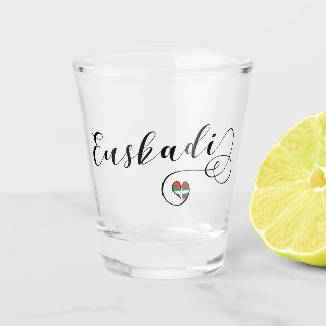 Euskadi Basque Country Flag Heart Script Shot Glass (Front)