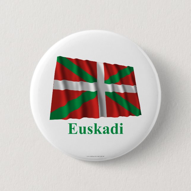 Euskadi (País Vasco) waving flag with name Pinback Button (Front)