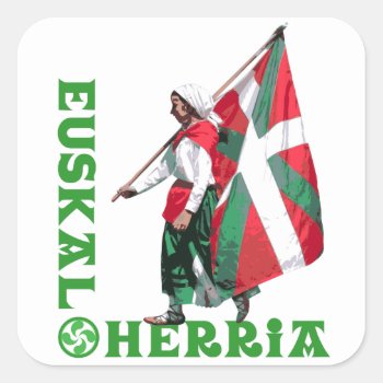 Euskal Herria: Girl Carrying Basque Flag Ikurrina  Square Sticker by RWdesigning at Zazzle