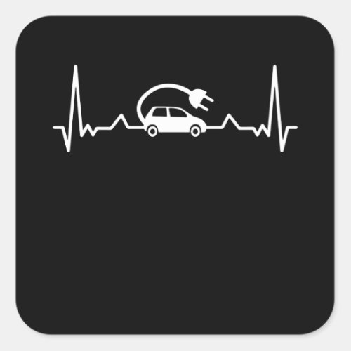 EV Heartbeat Funny Electric Vehicle Gift Car Lover Square Sticker