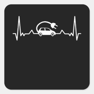 EV Heartbeat Funny Electric Vehicle Gift Car Lover Square Sticker