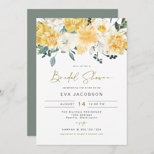 EVA Elegant Yellow Spring Floral Bridal Shower Invitation