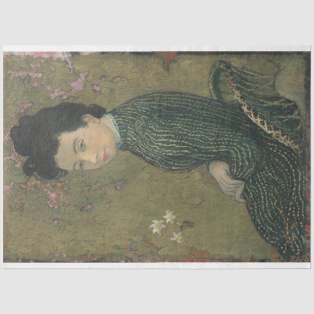 Eva Meurier in a Green Dress Decoupage Paper (Front)