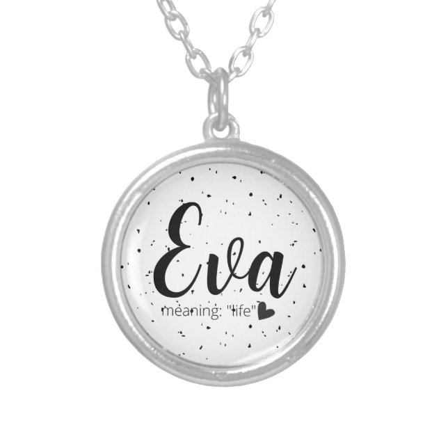 Eva Name Meaning Minimal Modern Black White Girls  Silver Plated Necklace (Front)