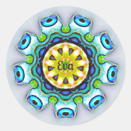 EVA  Personalised Paua Shell Fractal  Classic Round Sticker