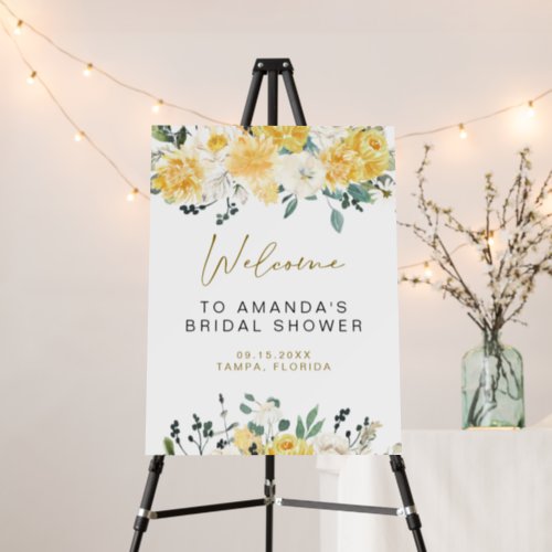 EVA Spring Yellow Floral Bridal Shower Welcome Foam Board
