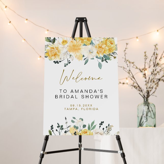 EVA Spring Yellow Floral Bridal Shower Welcome Foam Board (In Situ (Stand))