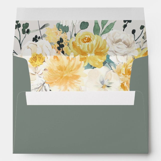 EVA Spring Yellow Floral Green Invitation Envelope (Back (Bottom))