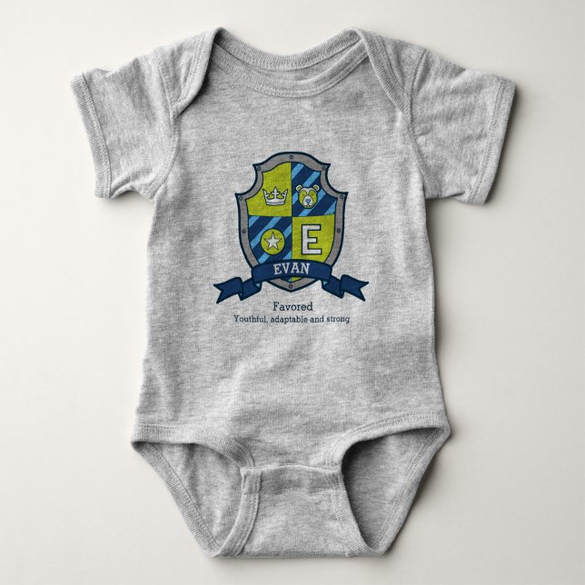 Evan boys E name & meaning knights shield Baby Bodysuit (Front)