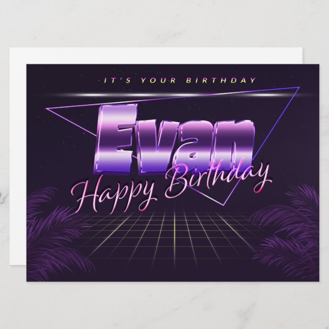 Evan Name First name lila retro card Birthday (Front/Back)