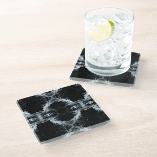 Evanescence Abstract White on Black Fluid Art Glass Coaster
